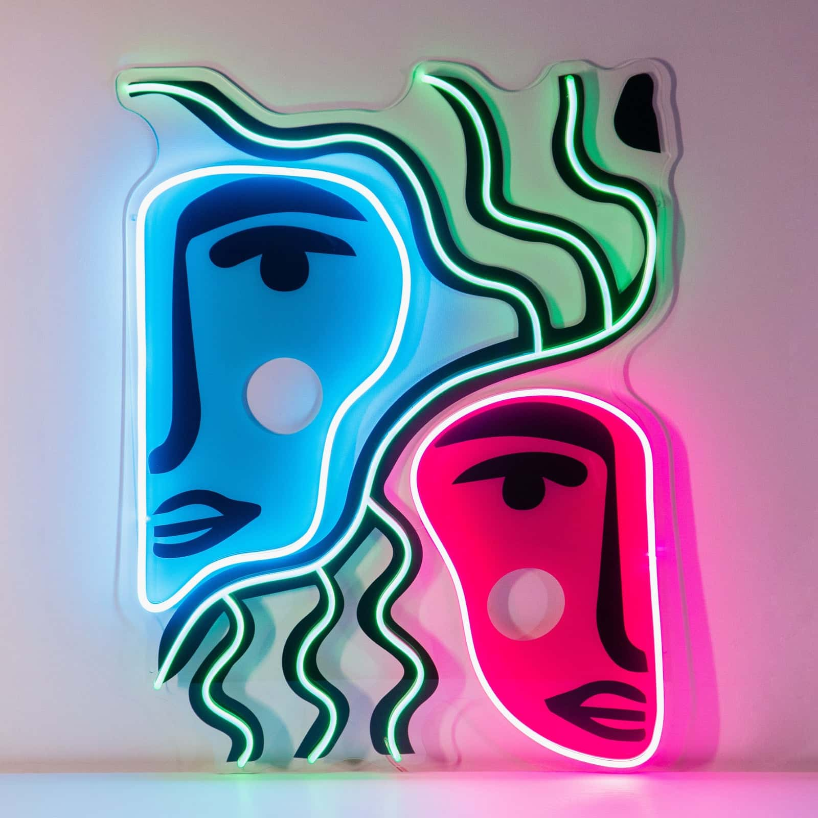 Abstract Faces Neon Sign – Modern Artistry & Vibrant Colors for Living Rooms, Studios, Cafes, & Galleries