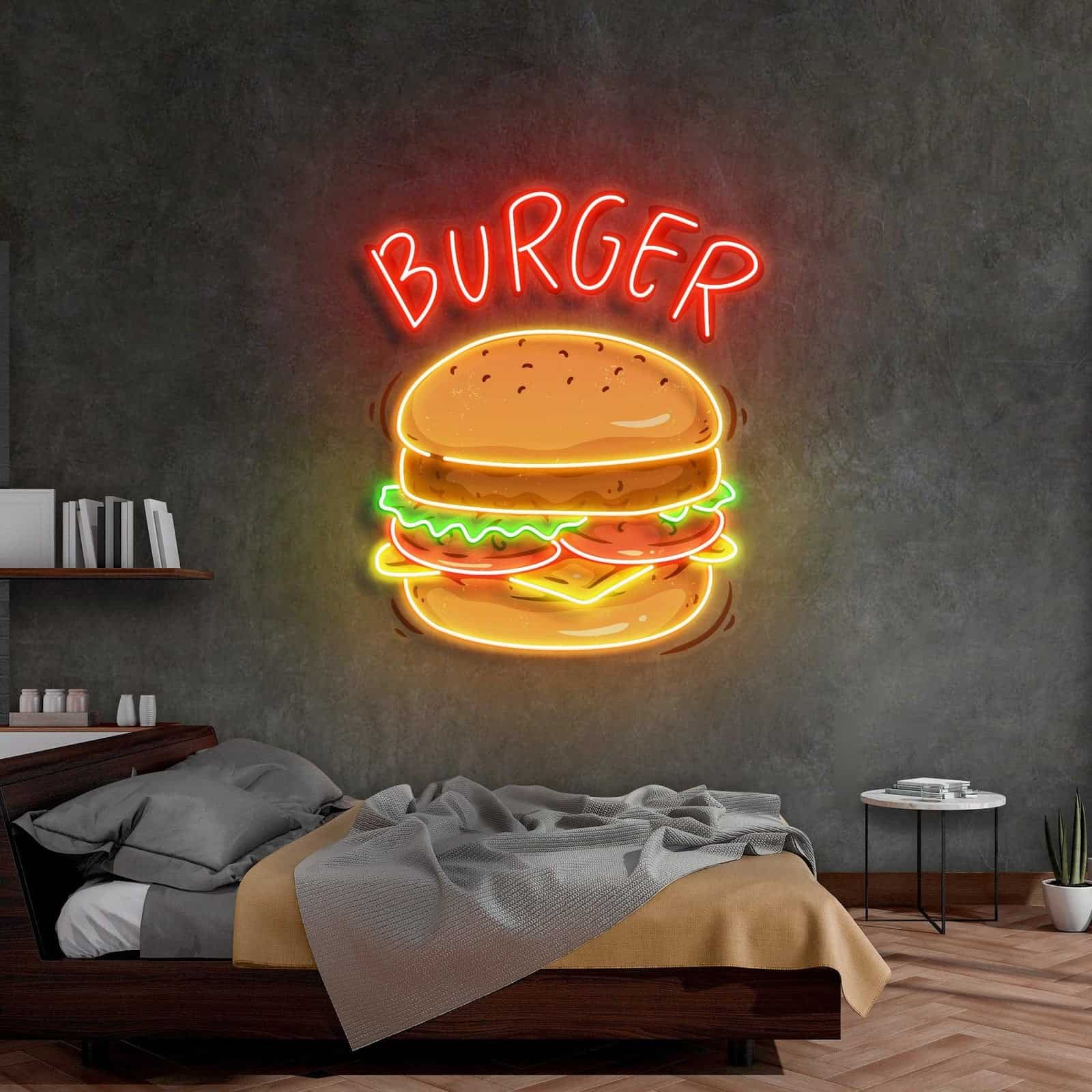 Vibrant Burger Neon Sign Playful Design for Diners Cafes Kitchens