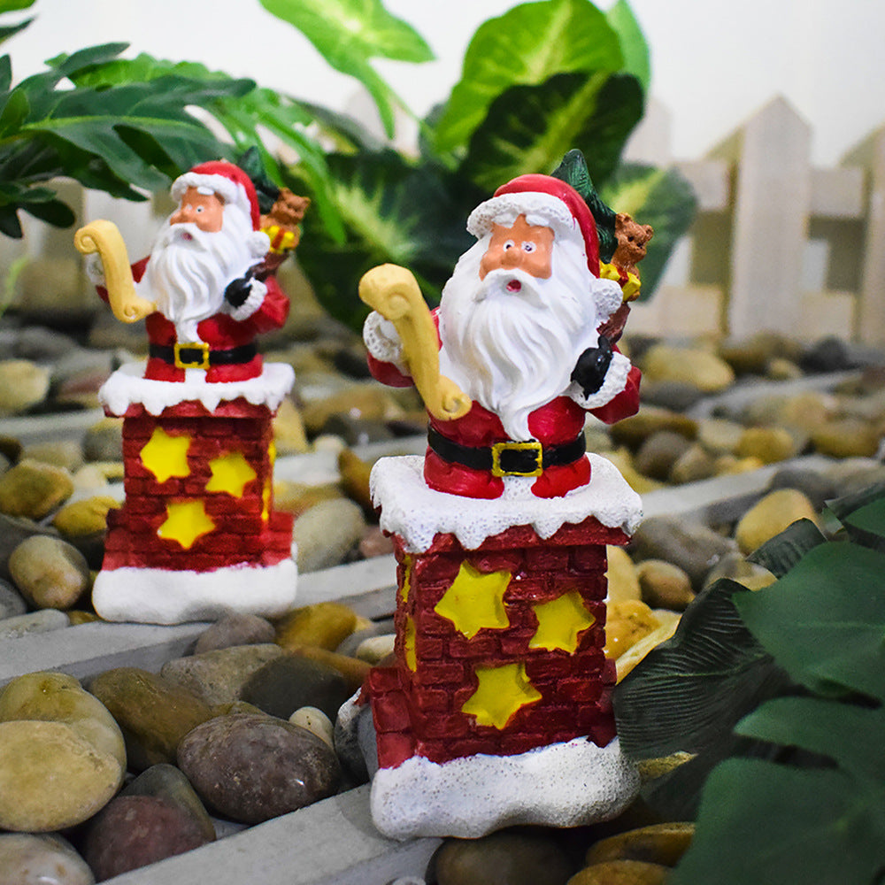 Solar Christmas Santa Lawn Lights – Resin Garden Stake for Holiday Yard & Villa Décor