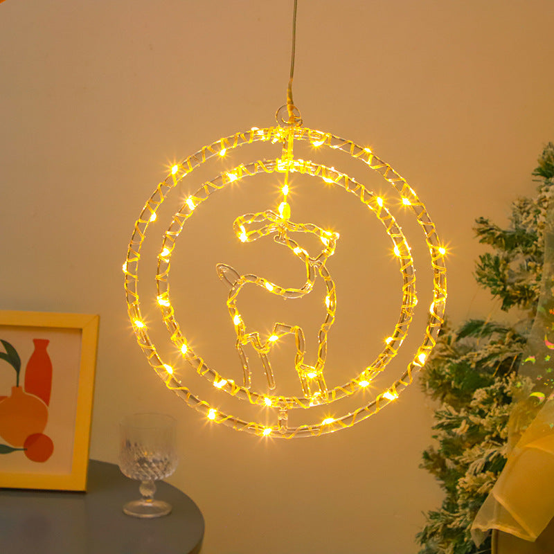 Quntis Christmas Double Ring Solar LED String Lights ¨C Christmas Tree Shape Atmosphere Lights with Star Design, Outer Diameter: 12.60 inches, Inner Ring Diameter: 10.24 inches