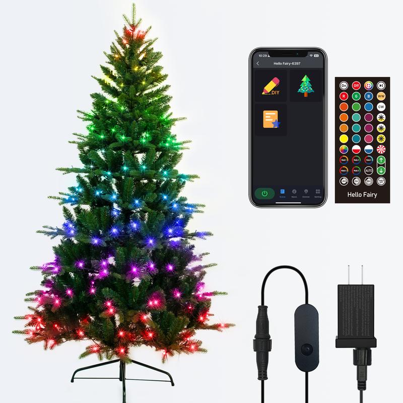 6FT Pre-lit Artificial Christmas tree with LED lights,sync with music,metal base stand for home,office,party,xmas decoration