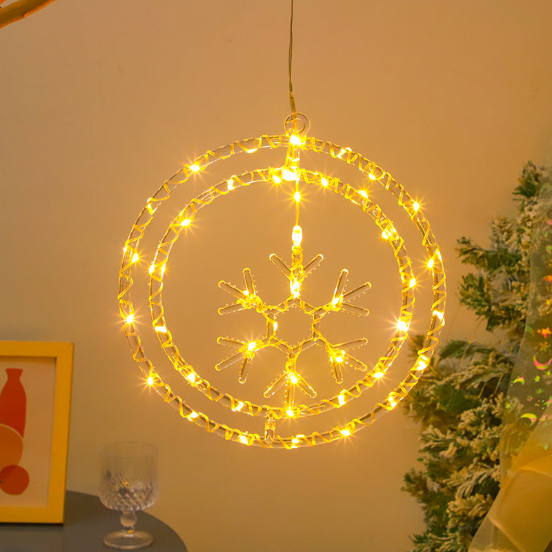 Quntis Christmas Double Ring Solar LED String Lights – Christmas Tree Shape Atmosphere Lights with Star Design, Outer Diameter: 12.60 inches, Inner Ring Diameter: 10.24 inches