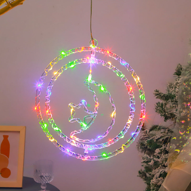 Quntis Christmas Double Ring Solar LED String Lights ¨C Christmas Tree Shape Atmosphere Lights with Star Design, Outer Diameter: 12.60 inches, Inner Ring Diameter: 10.24 inches