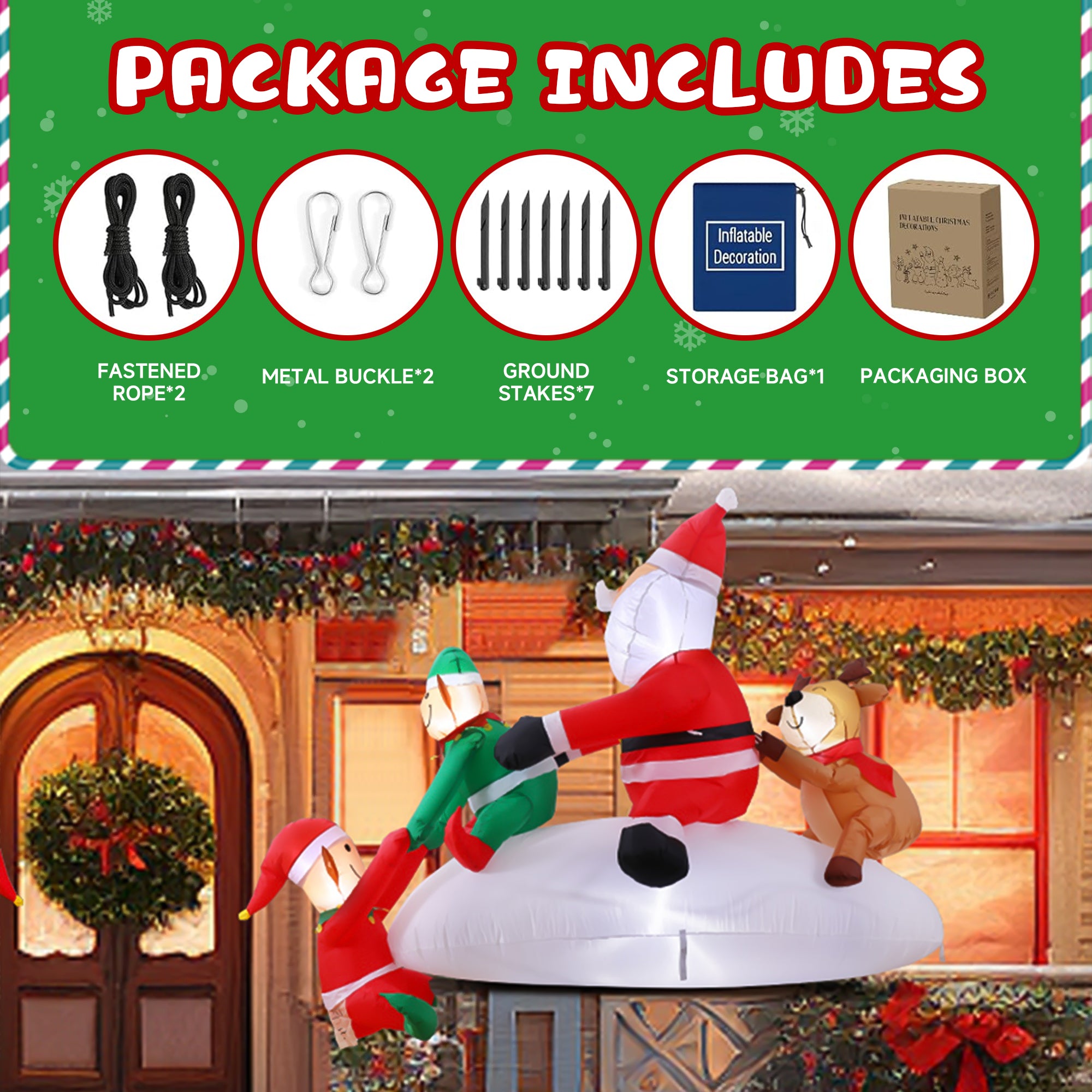 Quntis Inflatable Christmas Decorations Outdoor, 9FT Inflatable Santa Claus with Christmas Elves Reindeer Climbing Santa Blow Up Yard Decorations Giant Xmas Decorations for Outdoor Eaves Windowsill