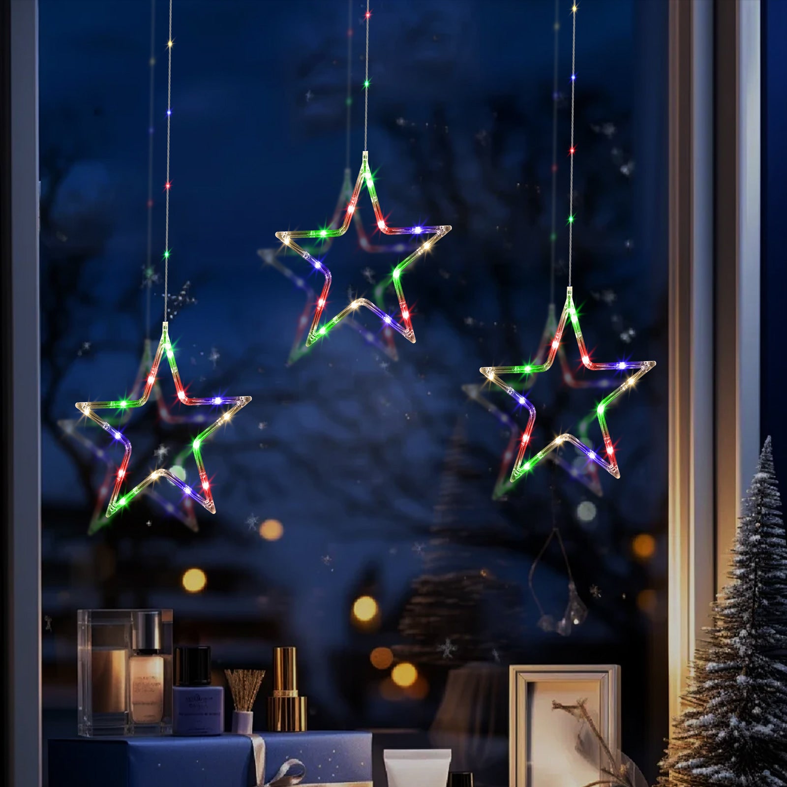 Quntis Luzes de Decoração de Natal 3 Estrelas – 45 LEDs com 8 Modos de Luz para Decoração de Férias