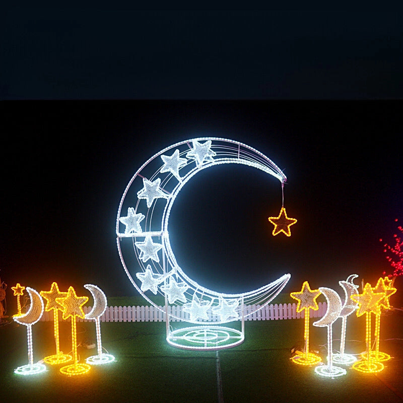 LED Moon and Star Shaped Lights, 6.5ft Tall, IP65 Waterproof - Outdoor Decorative Lights for Amusement Parks and Shopping Malls