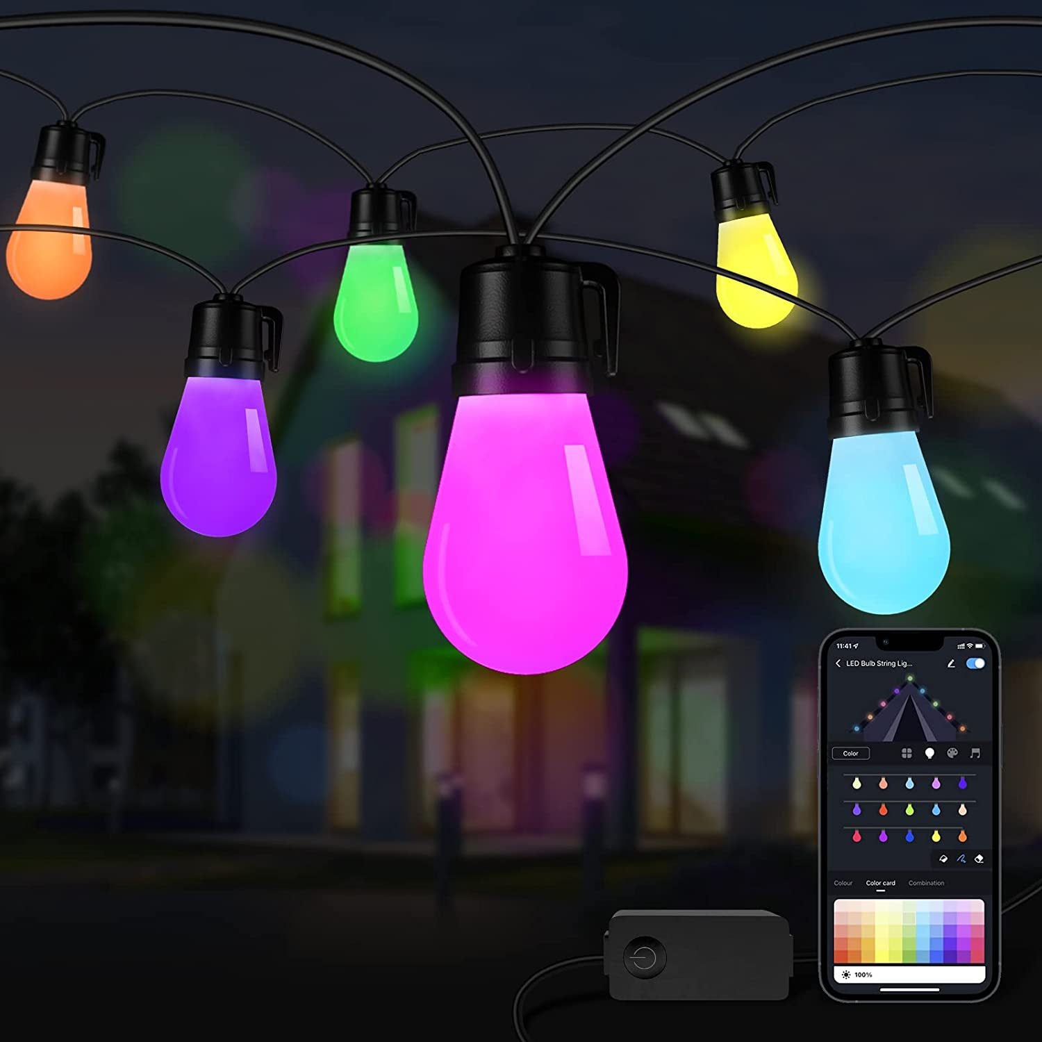 Outdoor String Lights, Color Changing festoon lights outdoor  Bluetooth Garden String Lights, App Control, Ideal for Camper Decor, Party, Patio,Backyard