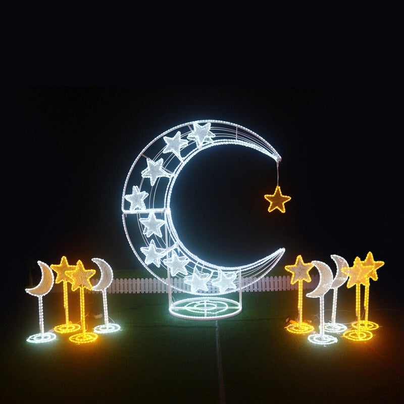 LED Moon and Star Shaped Lights, 6.5ft Tall, IP65 Waterproof - Outdoor Decorative Lights for Amusement Parks and Shopping Malls