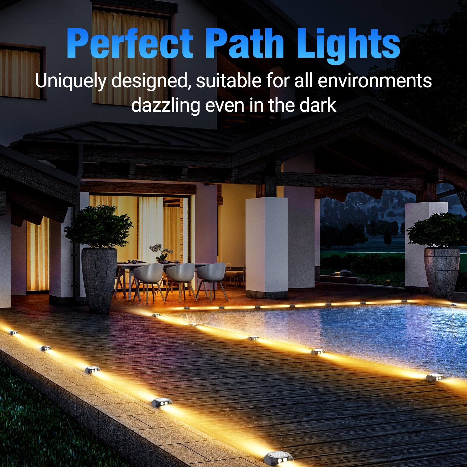 Quntis Solar Lights for Deck Steps, Two-Way LED Dusk to Dawn Stair Lights, IP65 Waterproof Outdoor Solar Lights for Garden Pathway Lawn Patio Walkways Sidewalk Front Door Driveway, Warm White