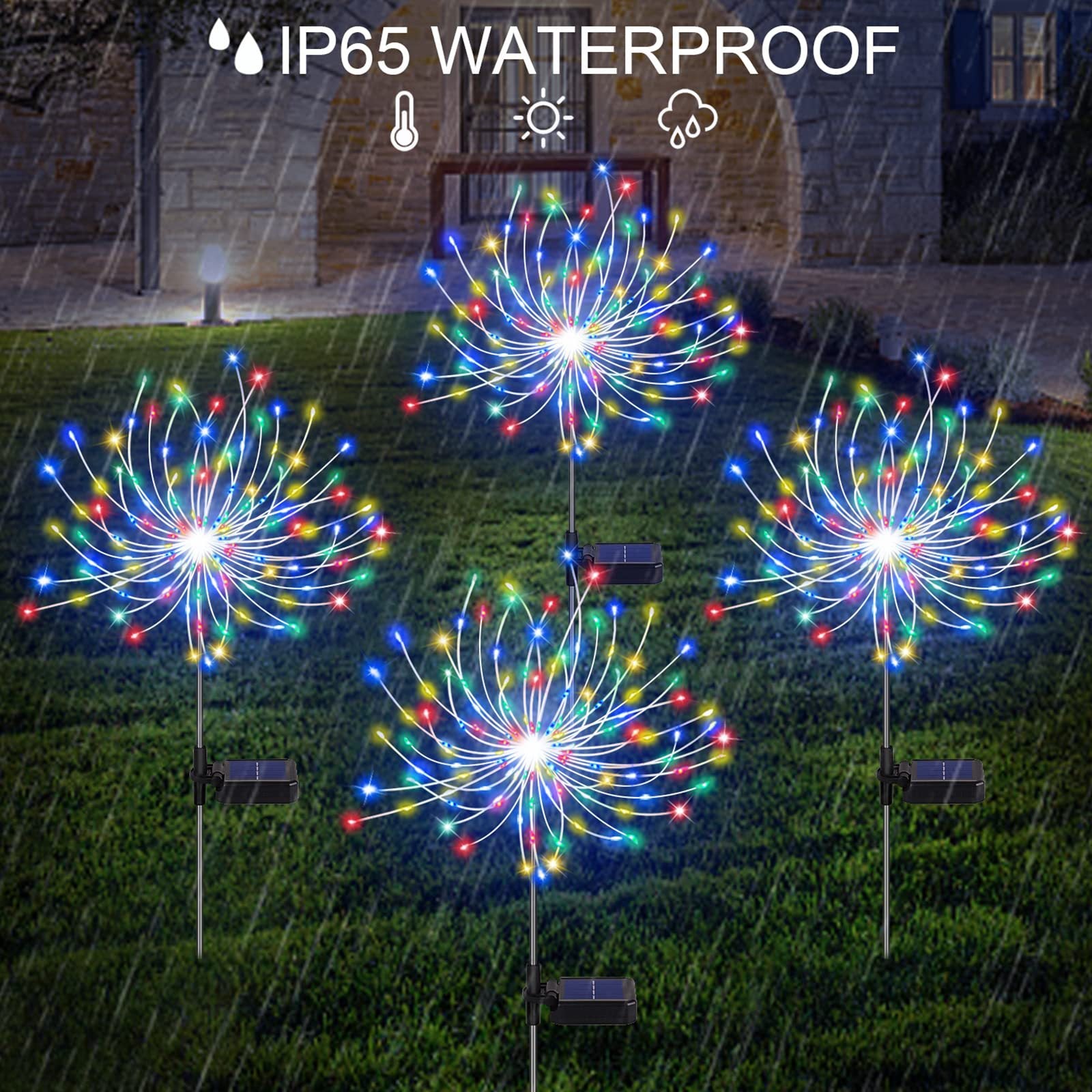 Quntis 200 8Modèles Lumières LED de Noël Solaires Feux d'Artifice, Décorations de Jardin Extérieur pour les Fêtes, Lumières de Pelouse pour Décor de Noël et du Nouvel An