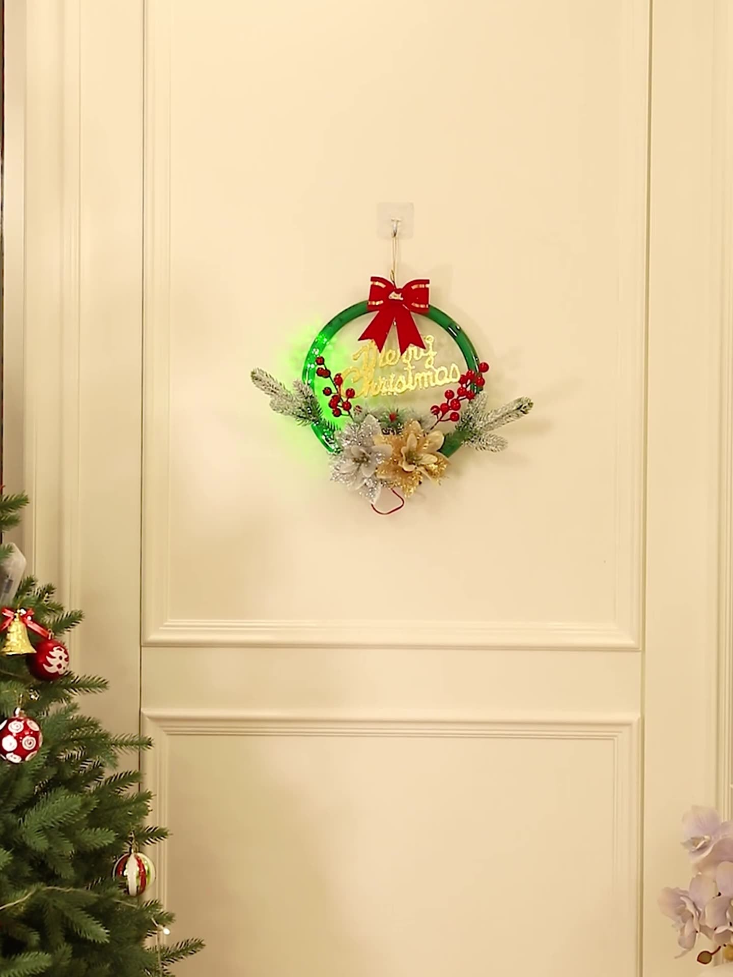 28x30CM Battery-Powered LED Christmas Wreath Lights – Illuminated Door, Window & Indoor Decoration