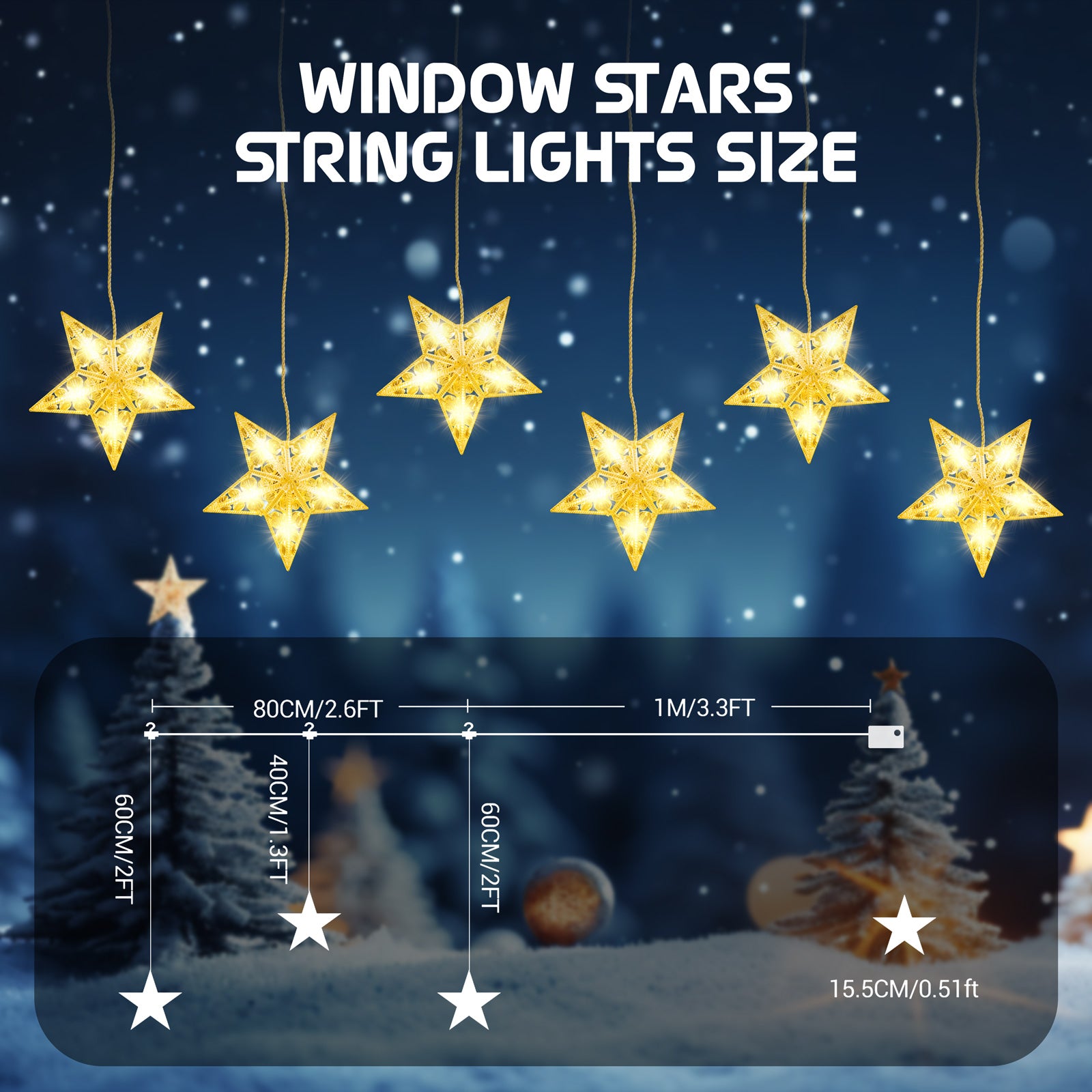 Quntis 3 Stars Christmas Diamond & Crystal-Shaped Window Lights (30 LEDs) – 8 Lighting Modes for Dazzling Xmas Lights, Perfect for Holiday Decor & Indoor/Outdoor Use