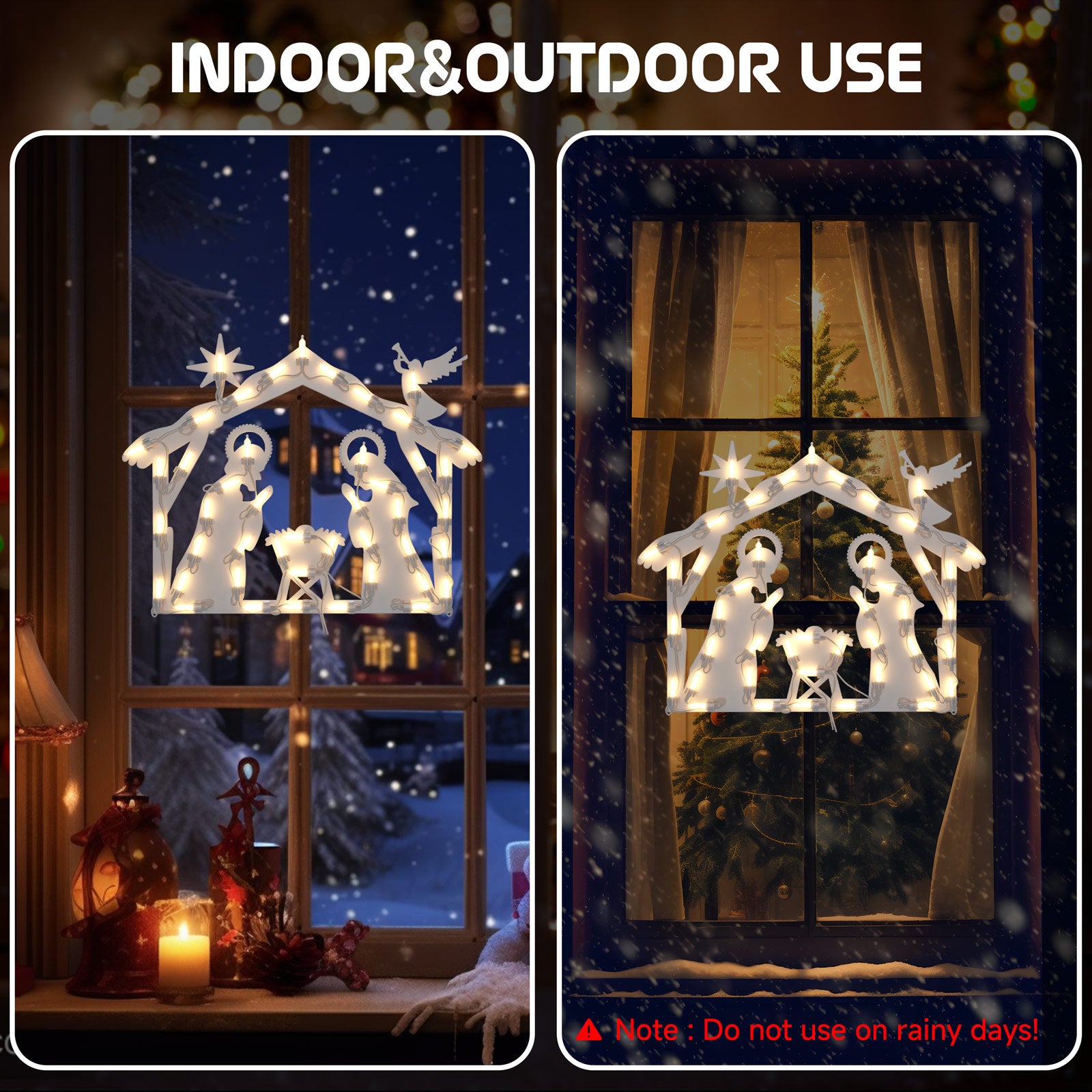 Quntis Lighted Nativity Christmas Window Silhouette Hanging Lights – 50 LEDs for Holiday & Xmas Window Decorations