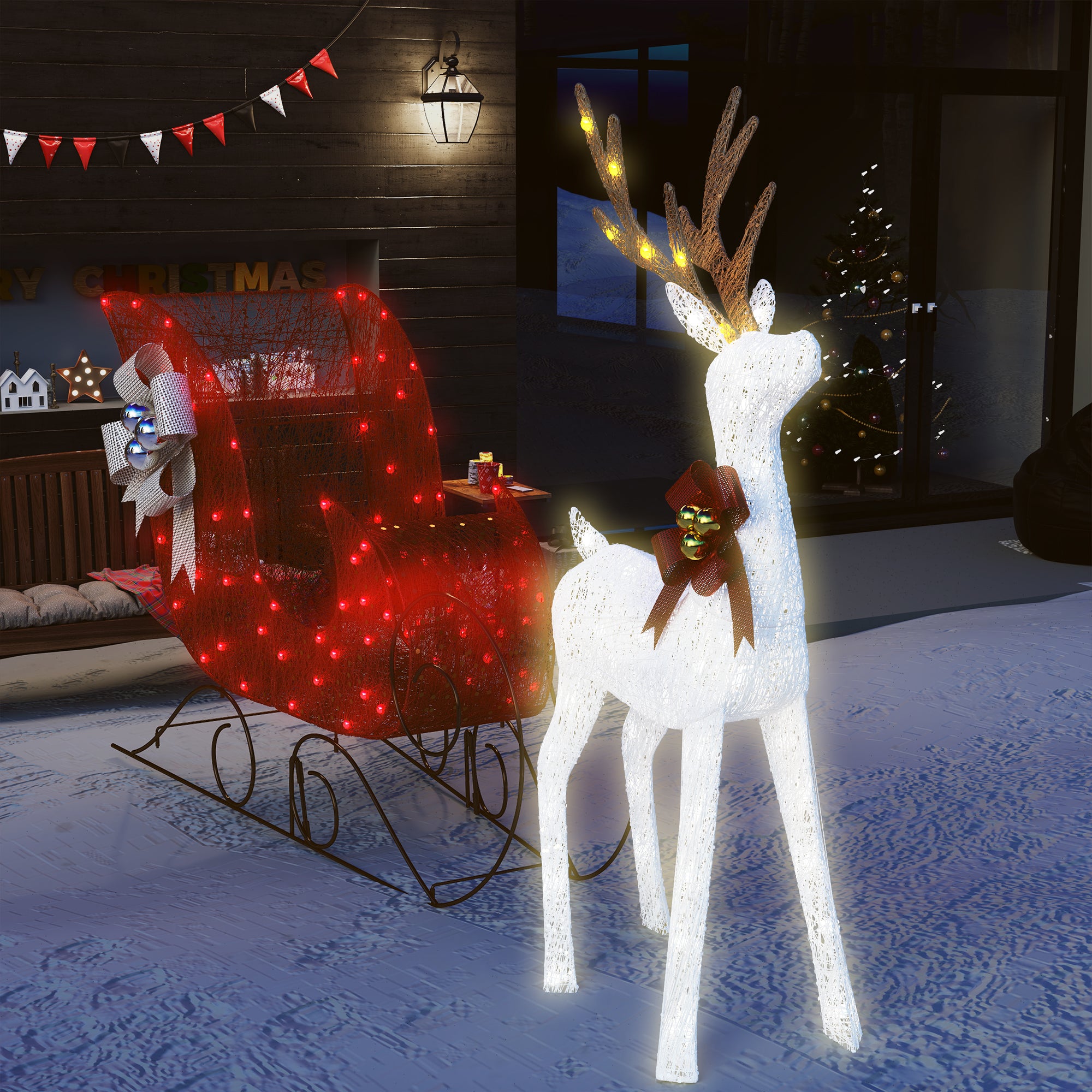 Lighted Christmas Reindeer & Sleigh Set – LED Outdoor Decor for Festive Yard Displays & Holiday Wonderland Scenes