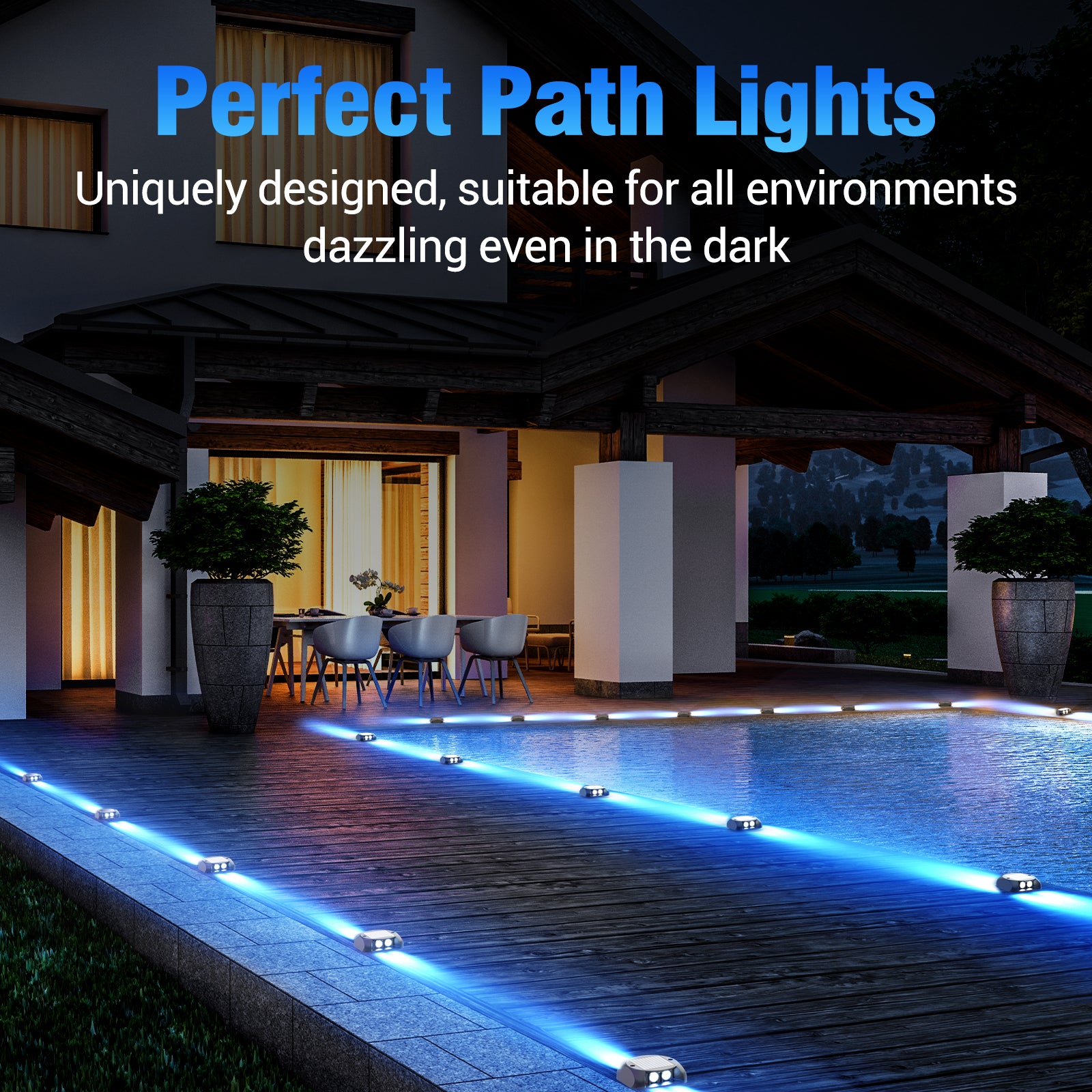 Quntis Solar Lights for Deck Steps, Two-Way LED Dusk to Dawn Stair Lights, IP65 Waterproof Outdoor Solar Lights for Garden Pathway Lawn Patio Walkways Sidewalk Front Door Driveway, Warm White