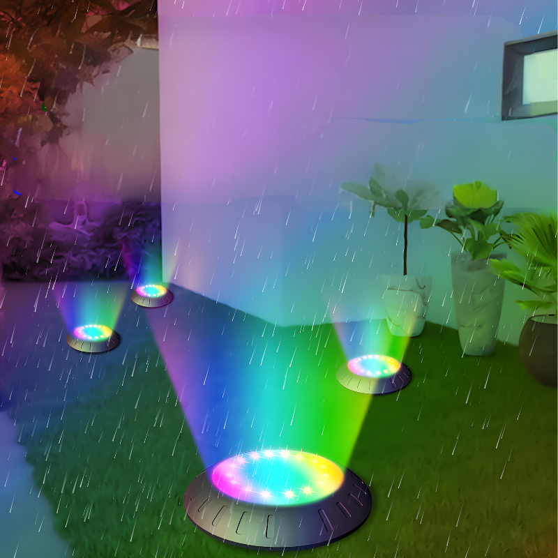 16LEDS Solar LED Ground Lights – Smart Light Control with IP65 Waterproofing,RGB Deck Light