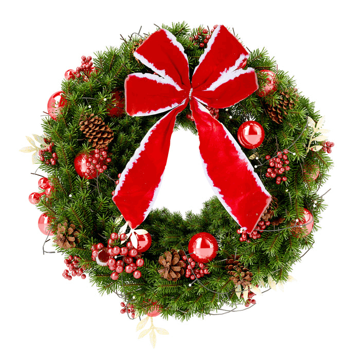 16 Inch Artificial Garland Wreath with Bow-Knot Christmas Wreath with 40 LED Lights