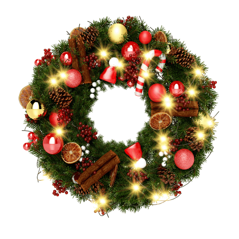 16-Inch Christmas Wreath with 40 LED Lights – 8 Modes & Timer Function for Indoor/Outdoor Front Door & Window Xmas Decor