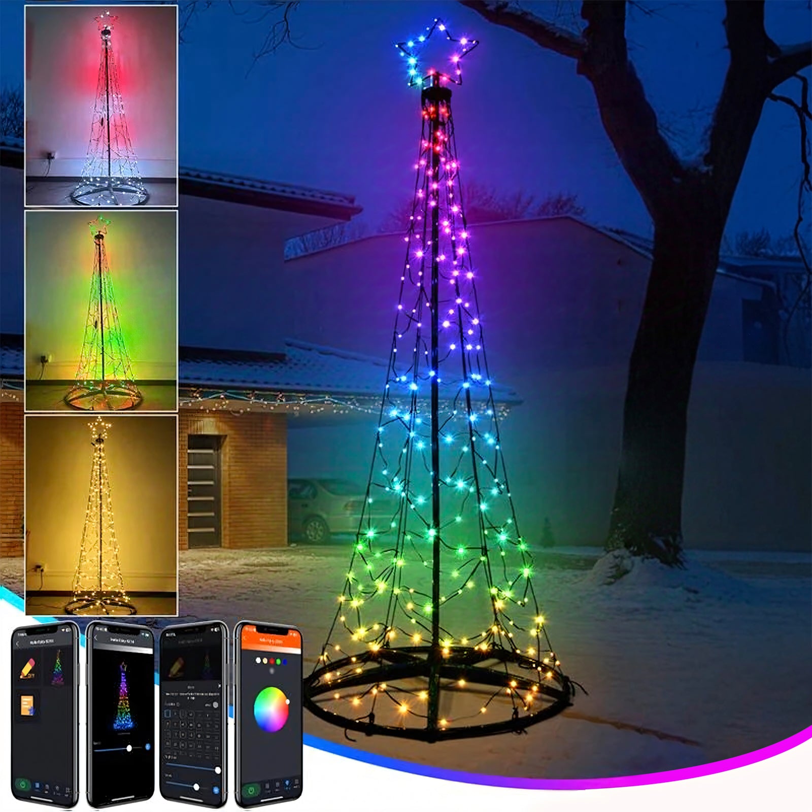 Light Tree 3D 6.5ft,Christmas Tree for Indoor Outdoor,Prelit Tree 236 LEDs,IP44,App Mapping Holiday Decoration