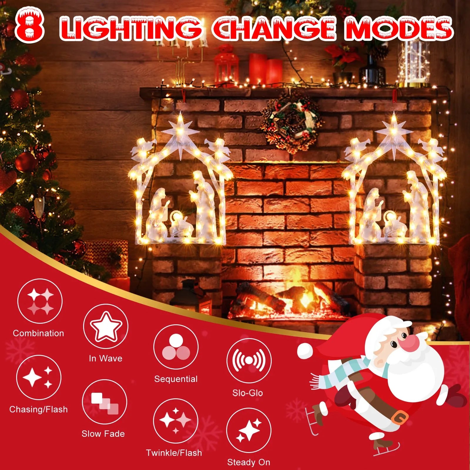 Quntis Lumières de fenêtre de Noël Angel Nativity, décorations lumineuses de silhouette de fenêtre de Noël de 17 pouces avec 50 mini ampoules et 2 crochets, illuminez pour les vacances mur intérieur porte verre