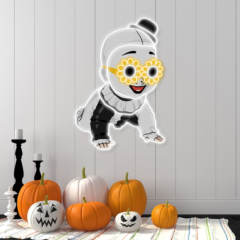 Baby Art the Clown Neon Sign- with Sunflower Glasses, Energy-Efficient LED Decor for Parties and Events