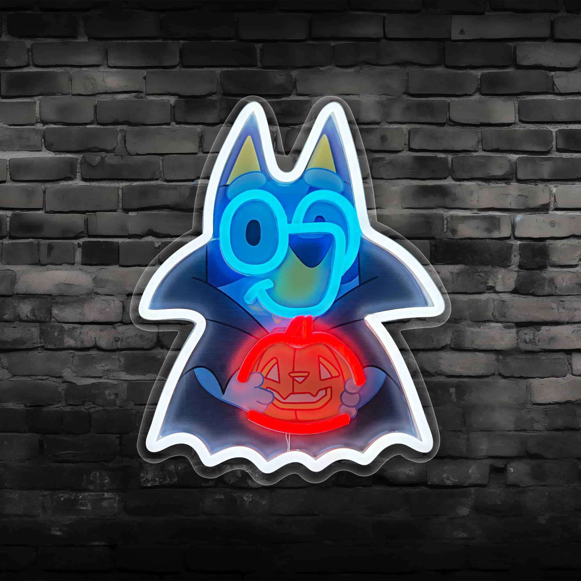 Bluey Holding Pumpkin Neon Night Light – Fun & Festive Decor for Kids' Rooms, Halloween Parties, and Playrooms