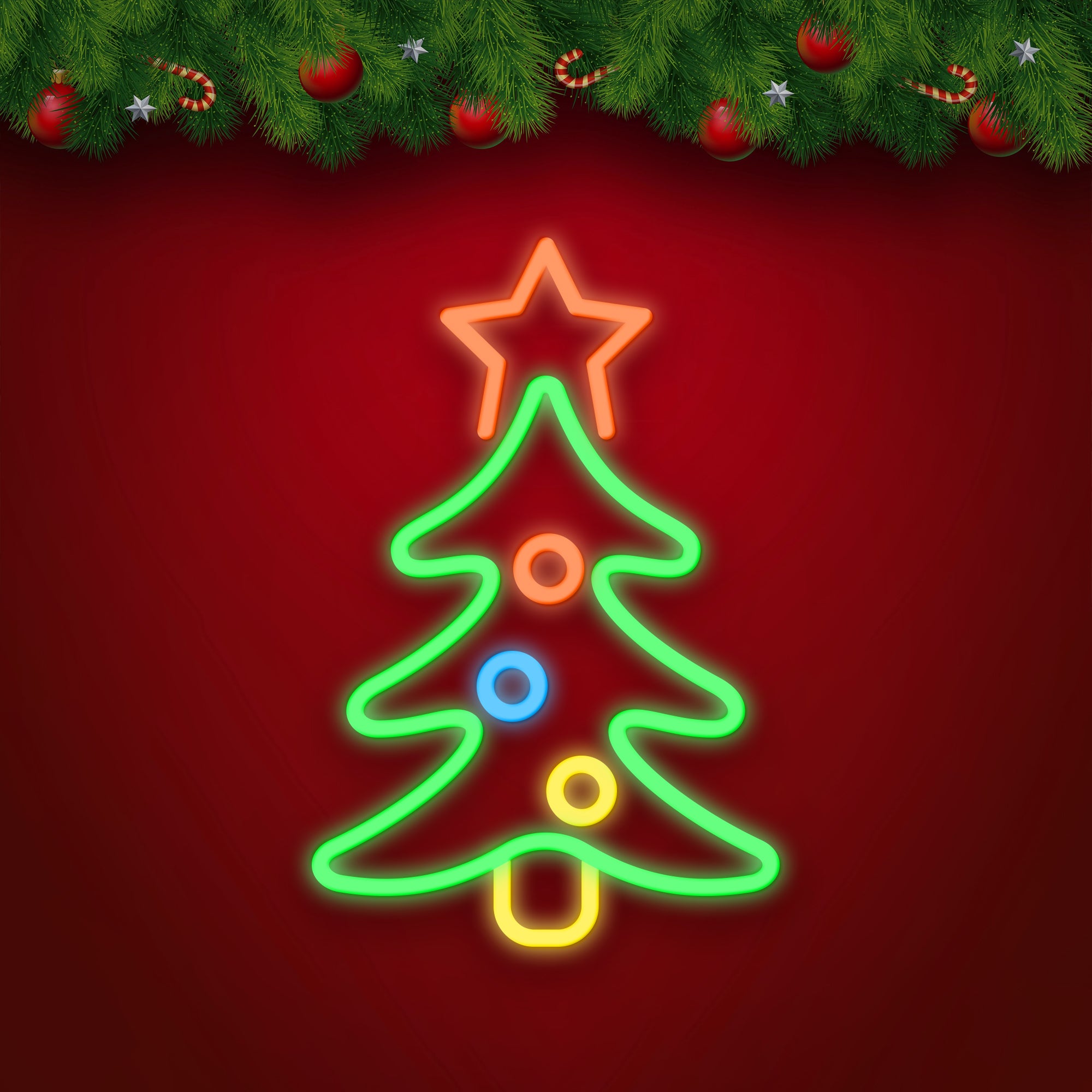 Neon LED Christmas Tree Light - Vibrant Holiday Decoration for Walls and Windows, Indoor & Outdoor Use