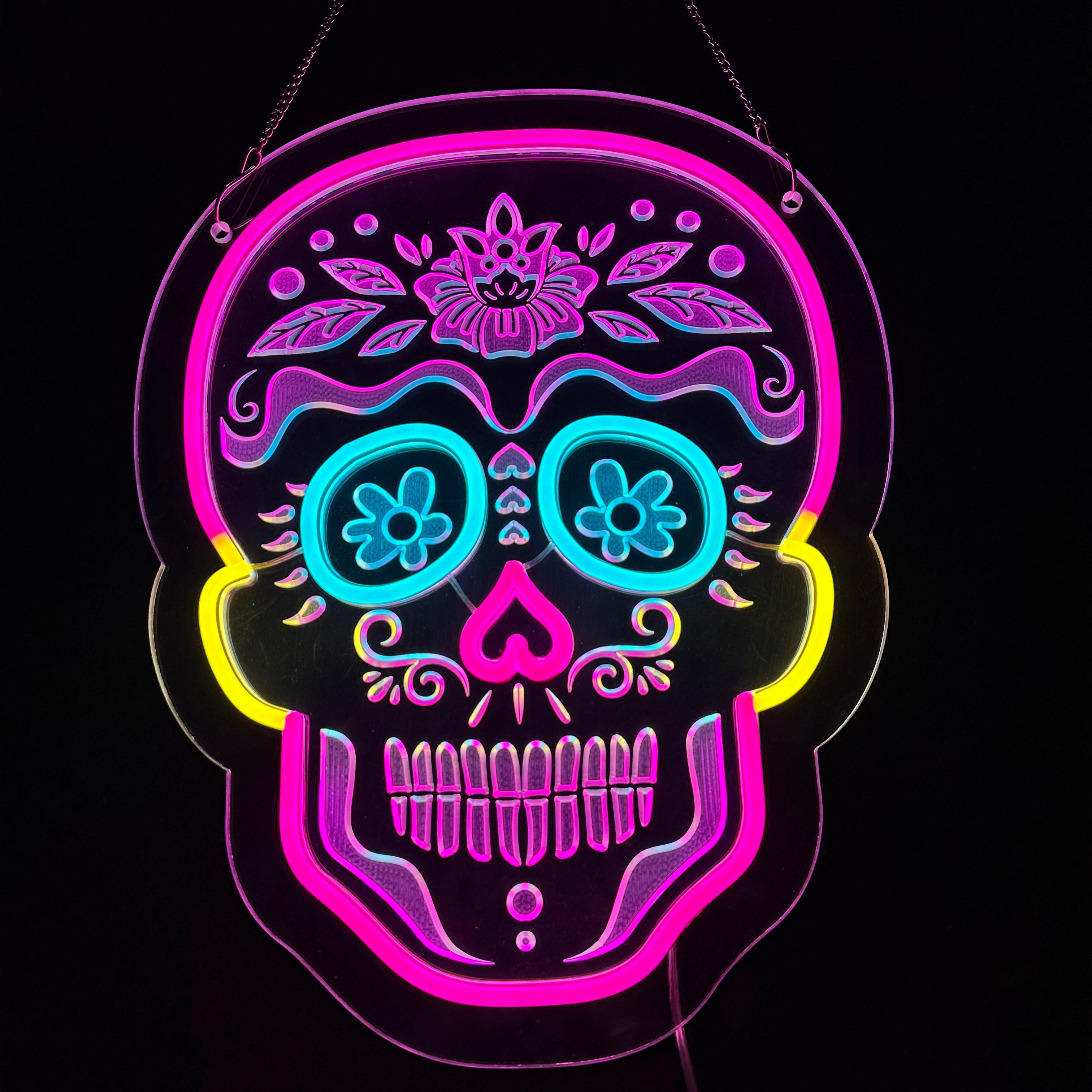 【New】Bold and Intricate Engraved Skull Neon Light – A Statement Piece for Contemporary Gothic Decor