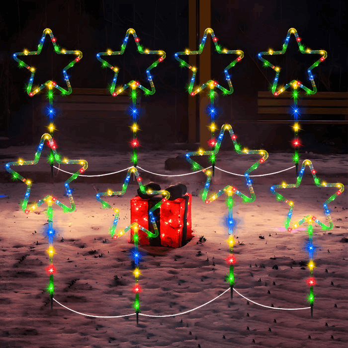 Quntis 2PCS 4-in-1 Christmas LED String Lights, Outdoor Solar Powered Star Lawn Stakes, Perfect for Yard and Holiday Decorations