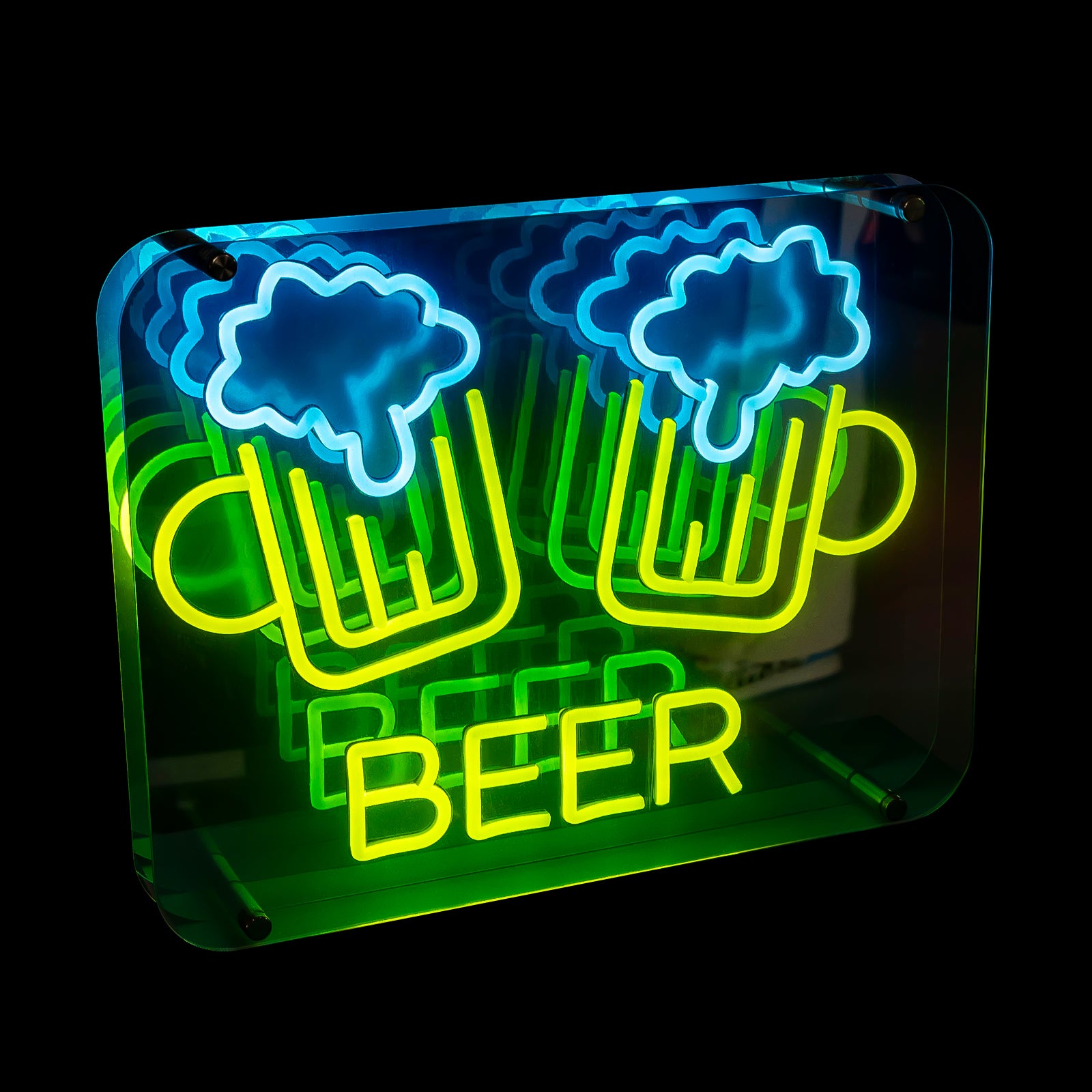 Infinity Mirror Neon Beer Mug – 3D LED Beer Sign, Bar & Man Cave Wall Decor, Party Neon Light