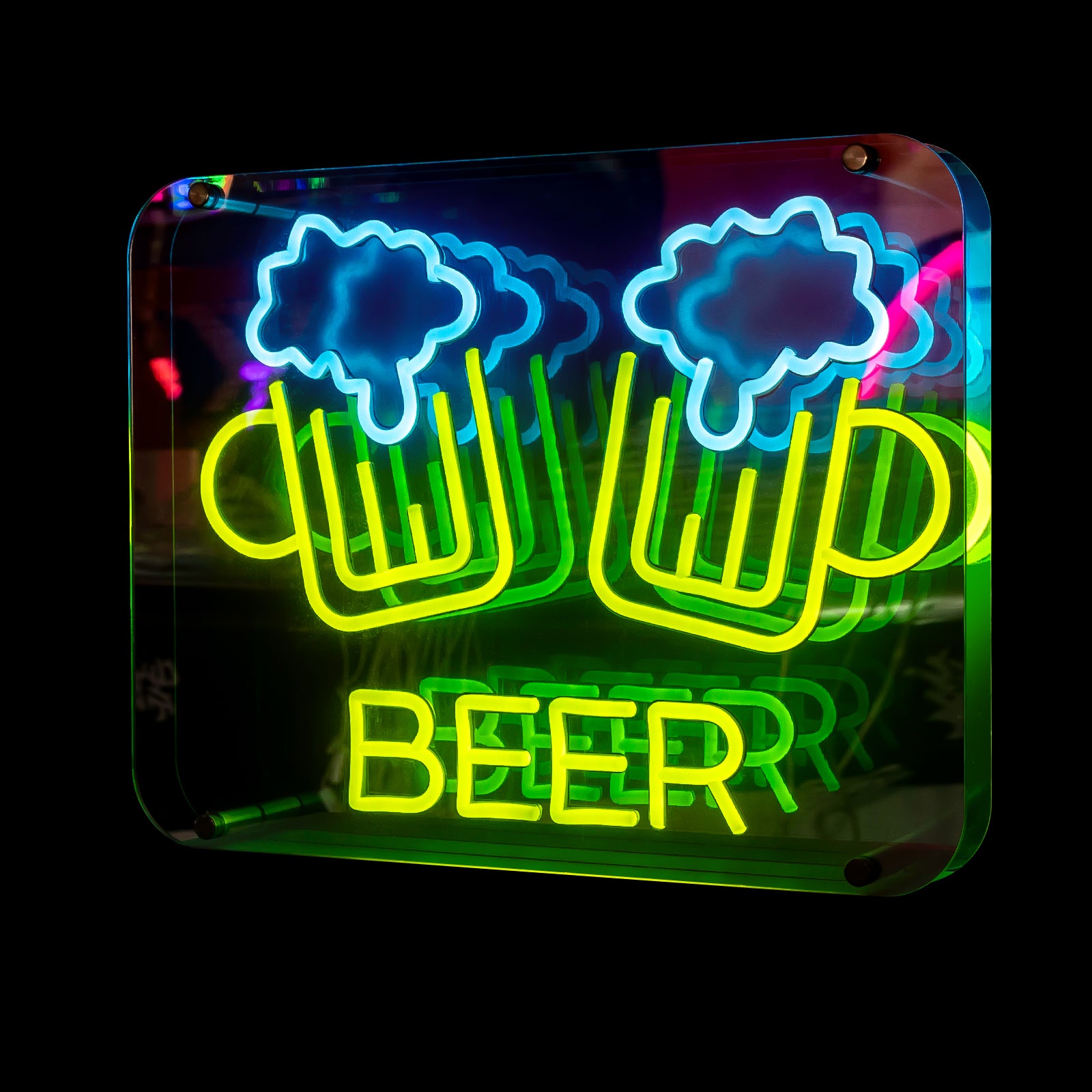 Infinity Mirror Neon Beer Mug – 3D LED Beer Sign, Bar & Man Cave Wall Decor, Party Neon Light