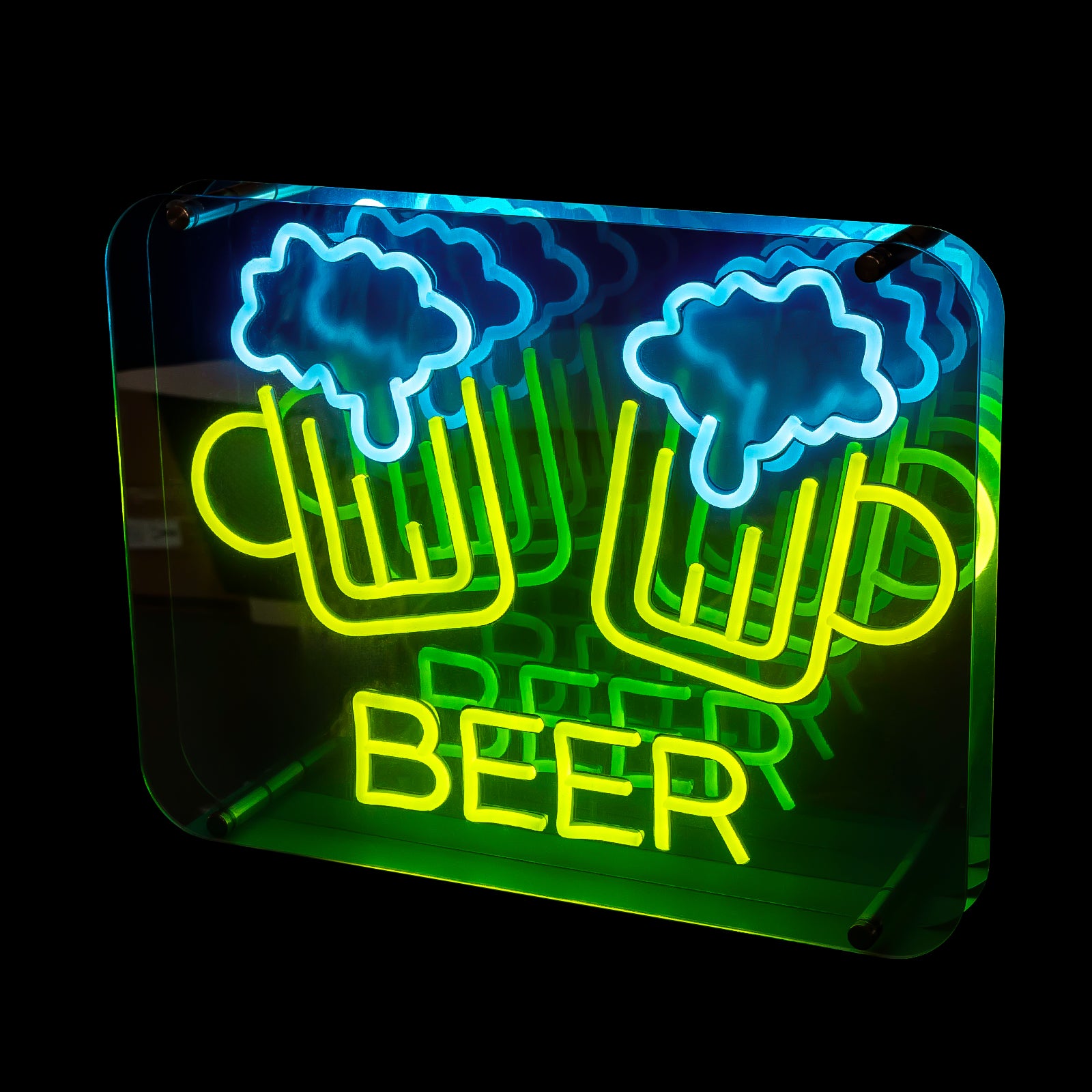 Infinity Mirror Neon Beer Mug – 3D LED Beer Sign, Bar & Man Cave Wall Decor, Party Neon Light