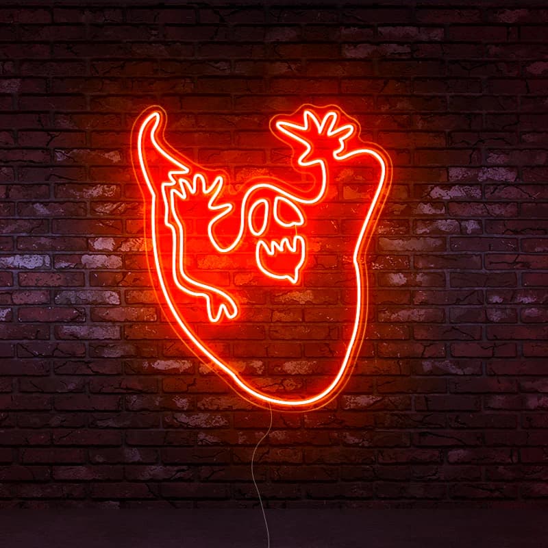 Playful Spooky Ghost Neon Sign – Bright Red Glow for Halloween and Year-Round Festive Decor