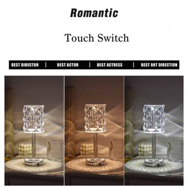 Touch Switch Diamond Touch Table Lamp ¨C Creative Bedroom Night Light, Rose Design, Rechargeable, Mood Lighting for Sleep & D¨¦cor