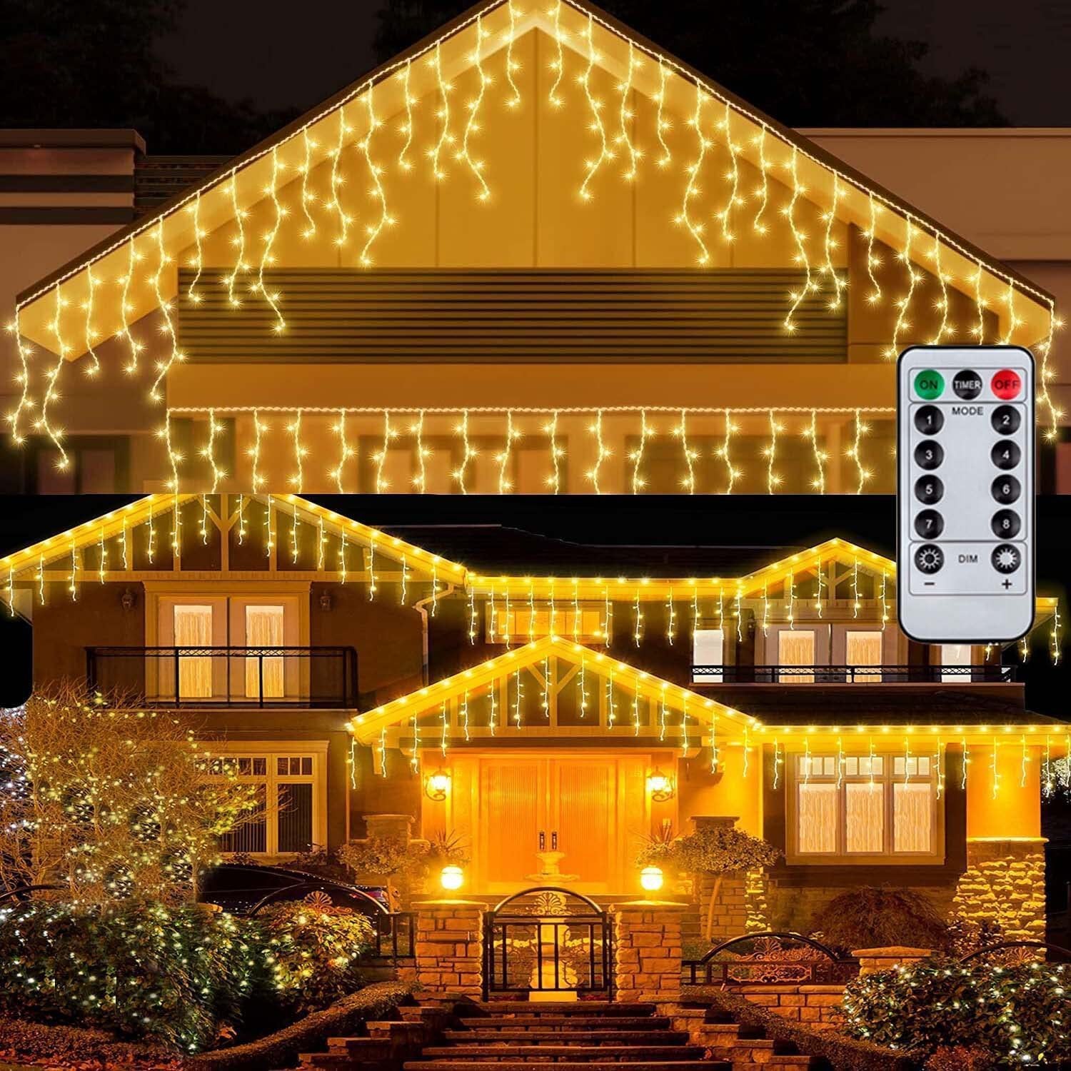 Quntis Luzes de Cortina de Gelo LED de Baixa Tensão Plug-in ¨C Luzes de Cascata de Fadas Conectáveis com 8 Modos para Decoração de Natal e Feriados