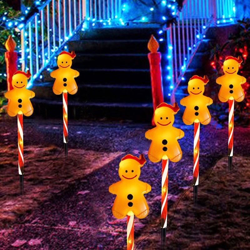 Quntis Solar Waterproof Gingerbread Man One-to-Five Christmas Lights ¨C 2-Pack Stake Lights for Holiday Yard & Garden Decor