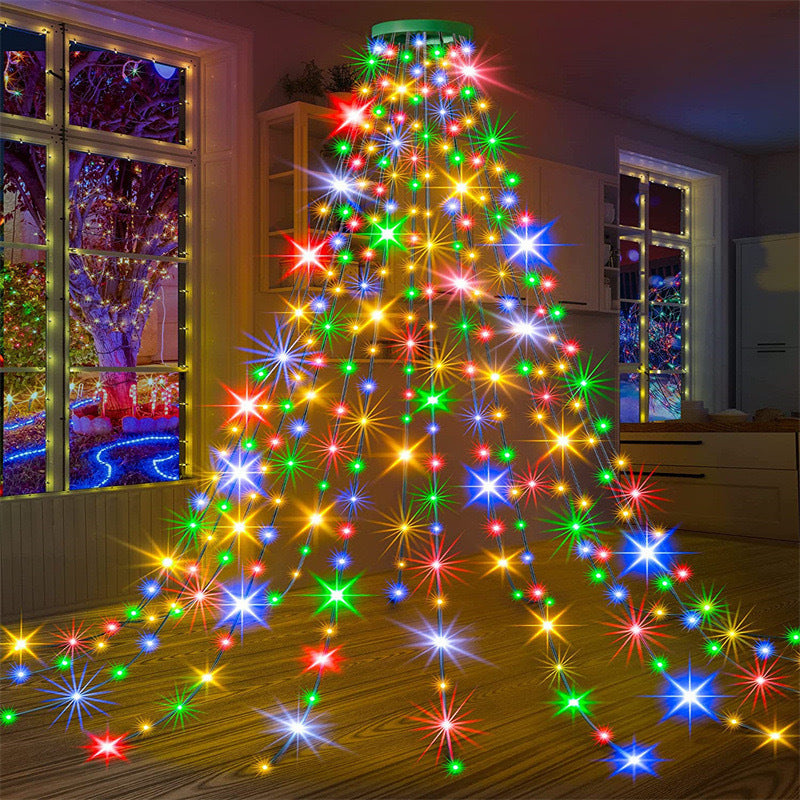 Quntis New LED Xmas Tree Ring Lights ¨C IP44 Waterproof Low-Voltage Star Waterfall Tree Topper Lights for Holiday Decor