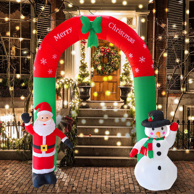 Arco Navideño Inflable de 2.4m – Decoración de Jardín de Santa y Muñeco de Nieve con 3 Luces LED