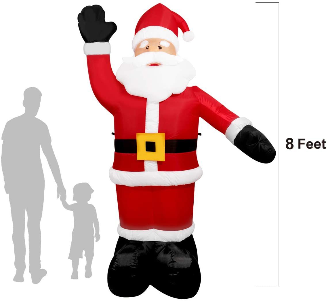 2.4m Waving Inflatable Santa – LED Lighted Christmas Greeting Decoration