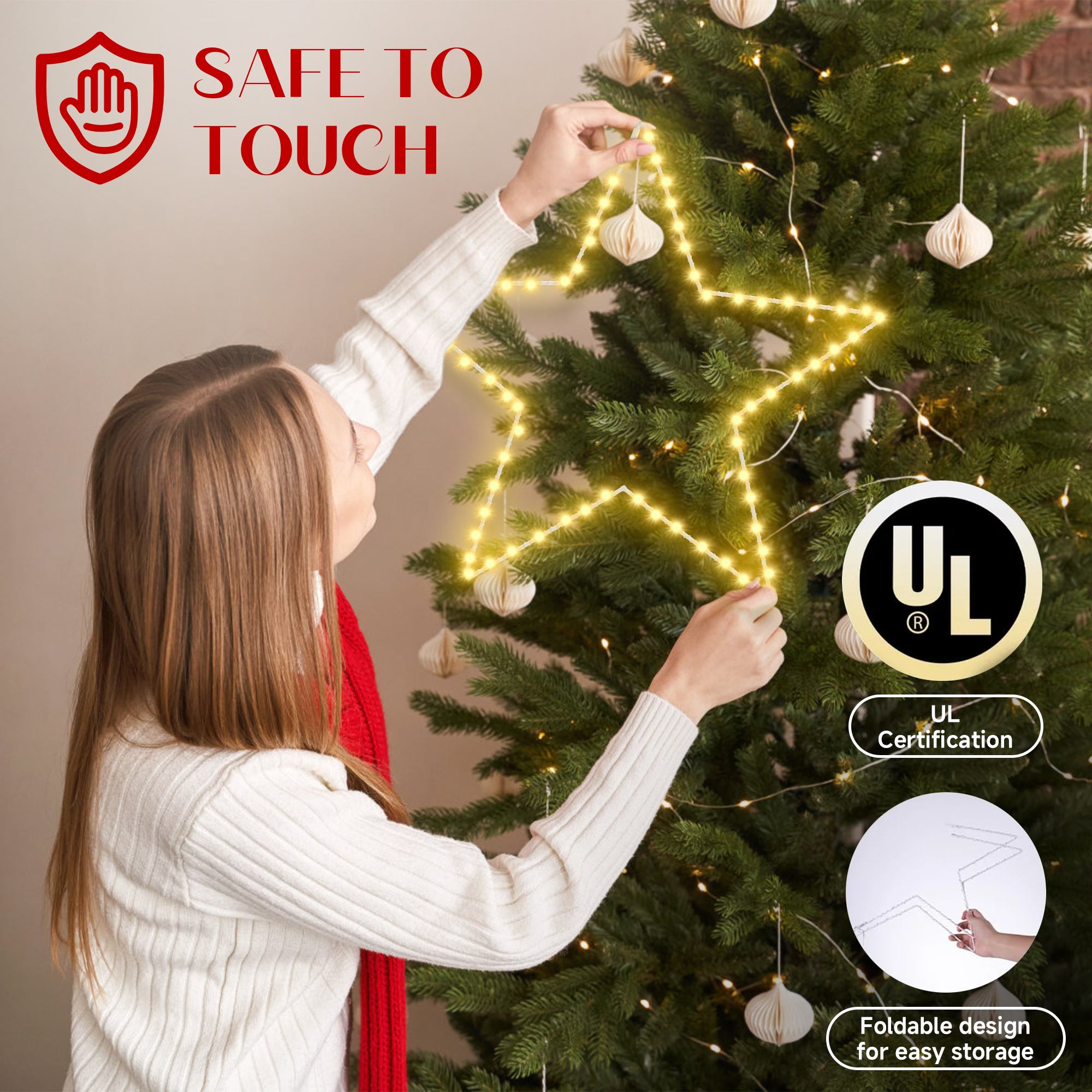 Quntis 19.6in Christmas Star Lights – Battery Operated, Timer, 8 Modes,Foldable for Indoor/Outdoor Use