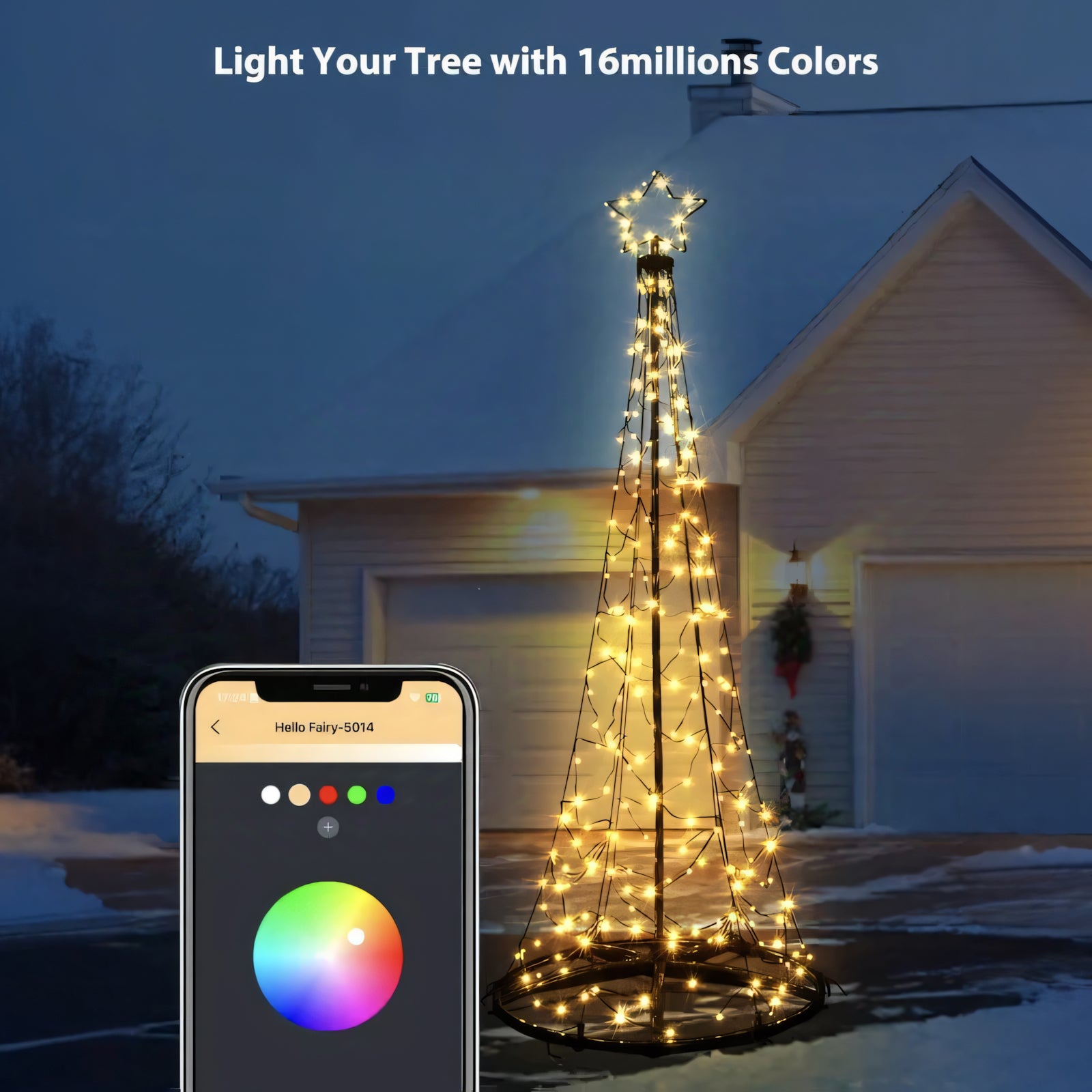 Light Tree 3D 6.5ft,Christmas Tree for Indoor Outdoor,Prelit Tree 236 LEDs,IP44,App Mapping Holiday Decoration