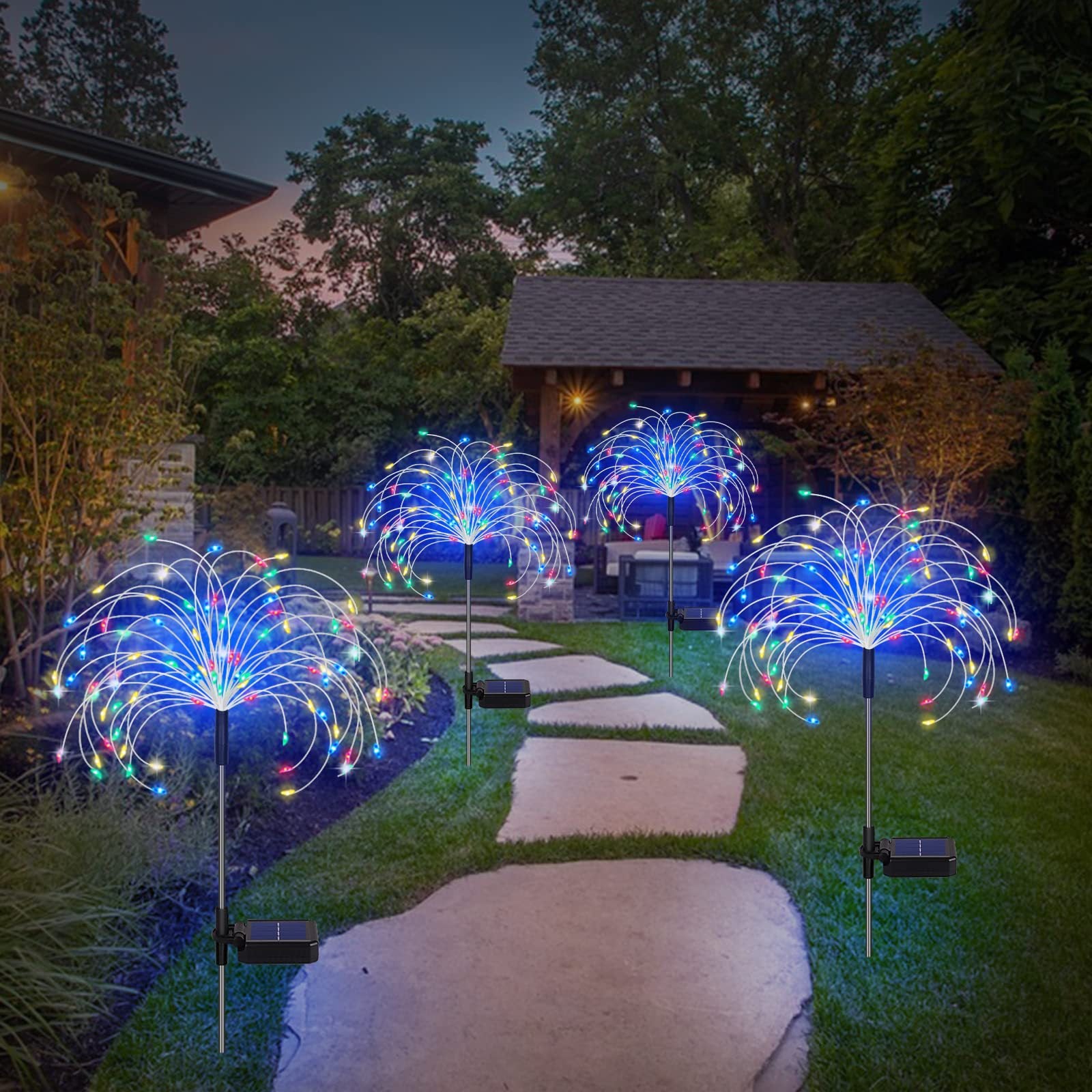 Quntis 200 8Modelli Luci LED Natalizie Solari Fuochi d'Artificio, Decorazioni per Giardino all'Aperto per le Feste, Luci per Prato per Decorazioni di Natale e Capodanno