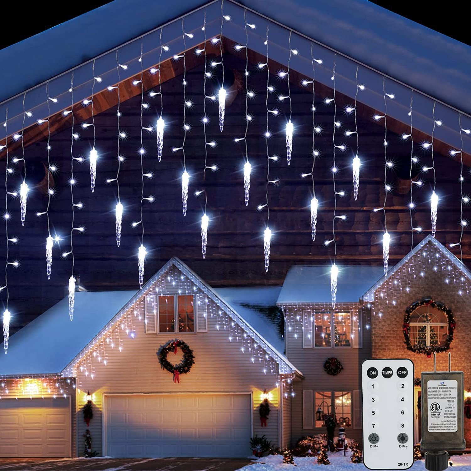 Quntis LED Icicle Lights with Low Voltage Transformer ¨C Icicle & Ice Cone String Lights for Christmas Decorations