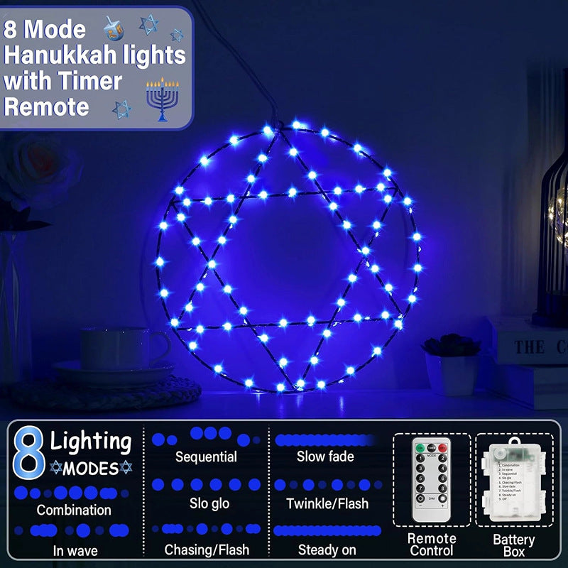 Quntis 2PCS 8 Models Blue Hanukkah Star of David Window Light – LED Ring & Hexagram Suction Cup Light for Hanukkah, Christmas & Holiday Window Decorations