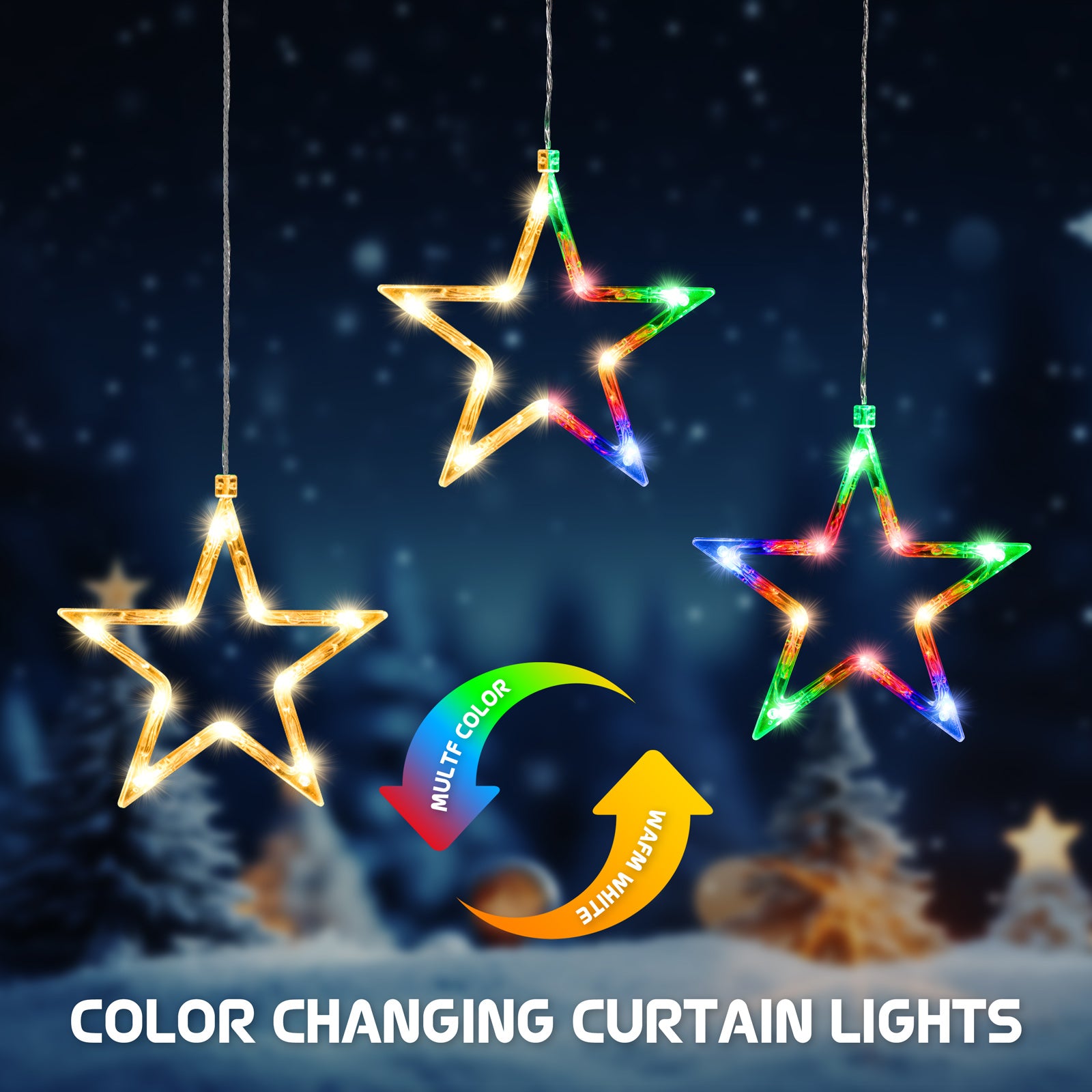 Quntis 3 Stars Star Lights – 30 Vibrant LEDs with 8 Enchanting Lighting Modes for Magical Christmas & Holiday Decor