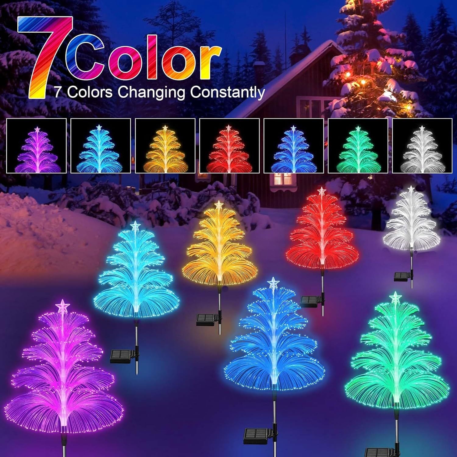 Quntis Solar 5-Layer Fiber Optic Fountain Lights ¨C 4-Pack Waterproof Outdoor Christmas Decor, LED 5-Layer Fiber Lawn Lights for Holiday Ambiance