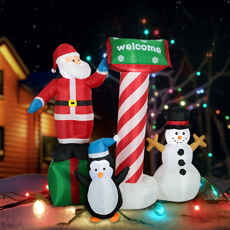 Decoración Navideña Inflable de 5FT – Santa con Regalos, Pingüino y Muñeco de Nieve