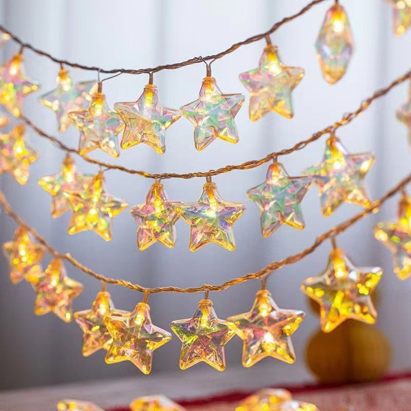 Quntis LED Color-Plated Five-Point Star String Lights, IP55 Waterproof Battery-Powered – Twinkling Outdoor Patio Lights for Christmas & Holiday Decor