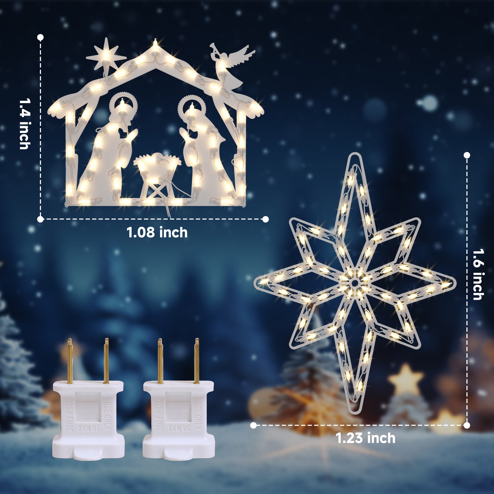 Quntis Christmas Window Lights – 2-Pack Nativity Scene & Bethlehem Star, Lighted Decorations for Window, Wall & Holiday Decor