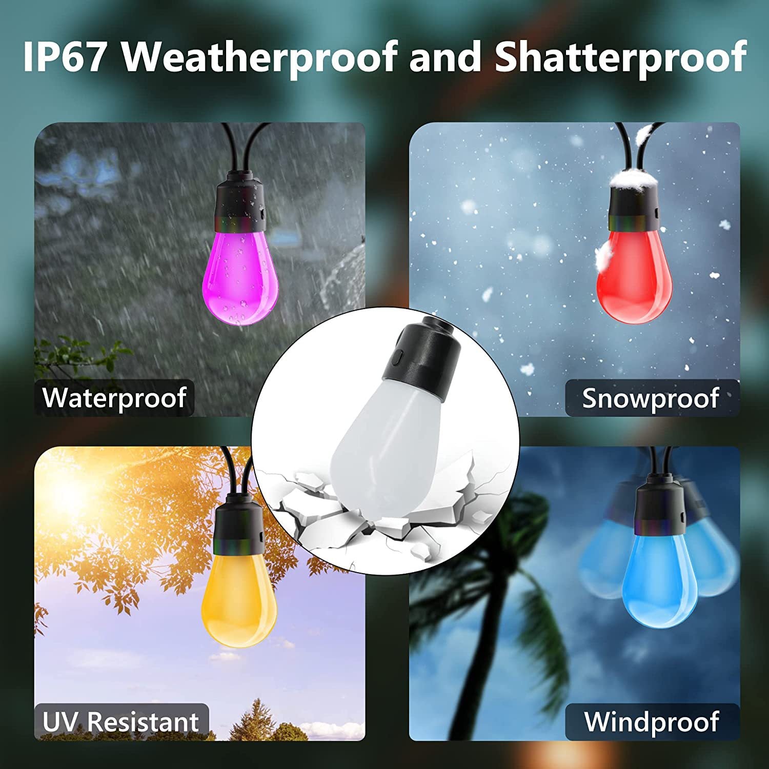 Outdoor String Lights, Color Changing festoon lights outdoor  Bluetooth Garden String Lights, App Control, Ideal for Camper Decor, Party, Patio,Backyard